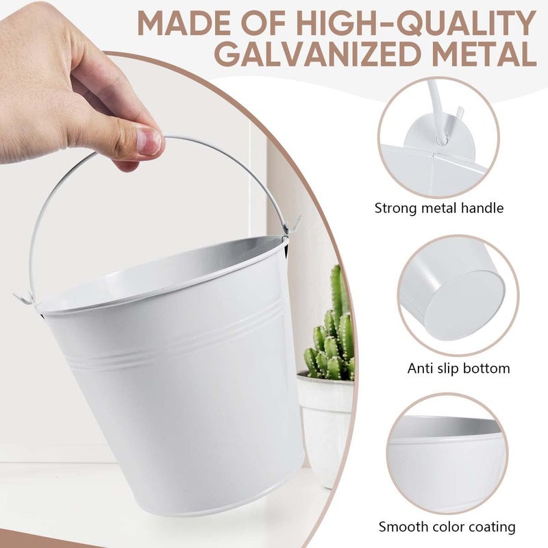 OBTANIM 7 Pack White Metal Buckets with Handle Galvanized Ice Pails for Plants, Succulents, Party Favors Organizing, Rustic Home Decor or Classrooms Pencil Storage (6 x 4.4 inch) - Image 3